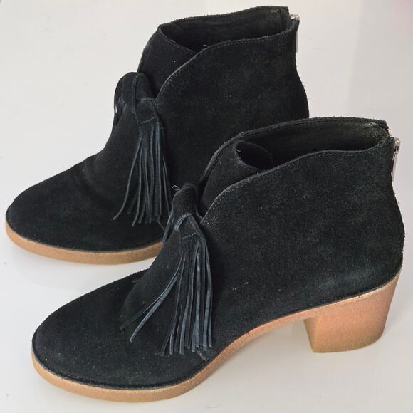 UGG Corin Black Suede Tassel and Bow Chunky Block Heel Ankle Booties, Size 8 - Picture 2 of 14
